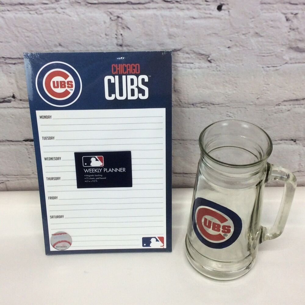 MLB Chicago Cubs 75 Sheet Weekly Magnetic Planner Pad/Vintage Glass Souvenir Mug
